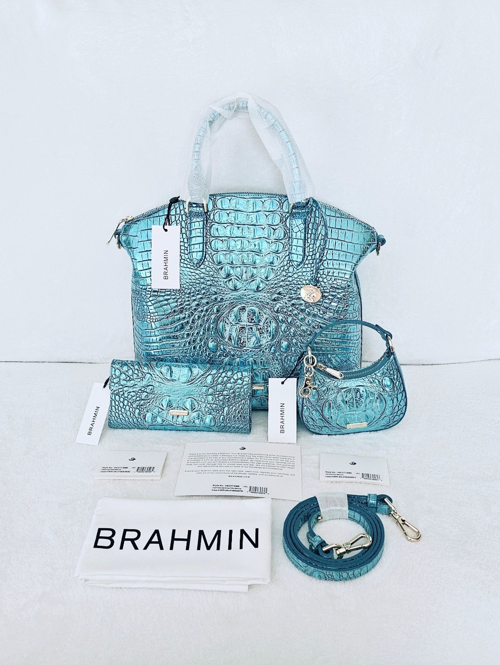 NWT Brahmin AQUA POTION Large Duxbury, Veronica Wallet, & Lollie  Clip On Purse